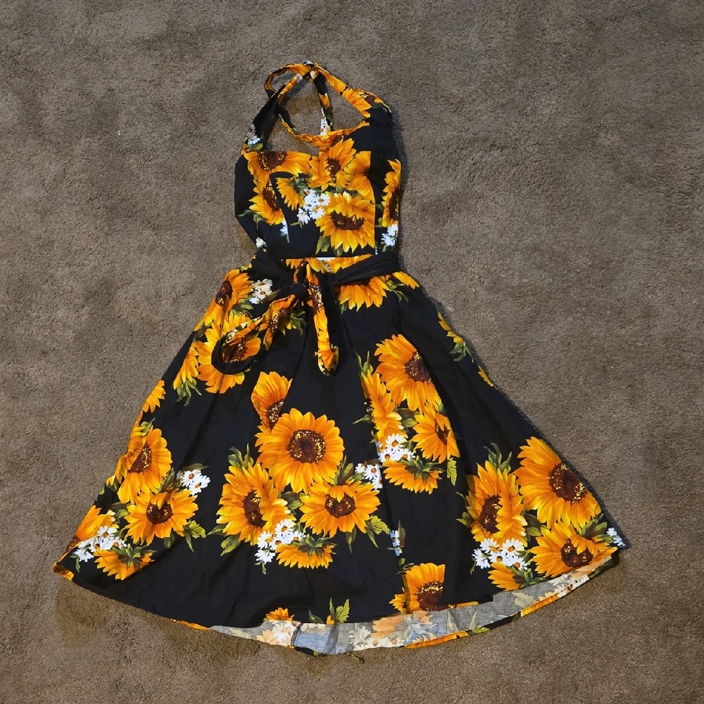Sunflower Print Halter Dress